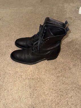 Minelli Black Leather Lace-Up Combat Boots